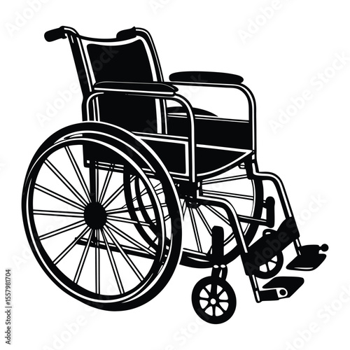 Silhouette of a wheelchair designed for disabled individuals, symbolizing mobility, support, and accessibility with a simple, bold, and inclusive visual style.
