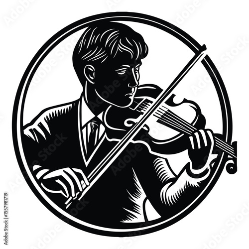 Silhouette of a young man passionately playing the violin, his body swaying with emotion as music flows, capturing grace, talent, and soul in every poised movement.
