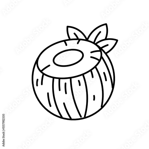 Vector illustration of a sketch of a coconut drink, either as a sticker, logo or icon on a white background.