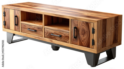 Modern Wooden Entertainment Center: A sophisticated wooden entertainment center, blending modern design with rustic charm. It is a perfect centerpiece for a stylish living room