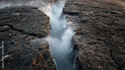Cracked Lava Rock. Flowing geothermal mist, dramatic, dark, earthy. Volcanic power, natural wonder, steam. For nature, travel, science, education, environmental