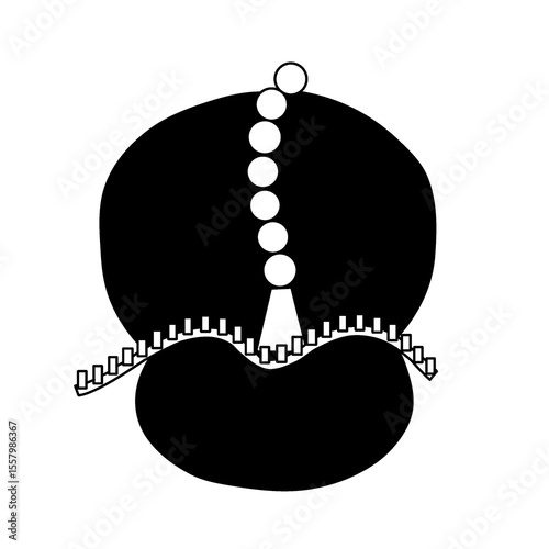 A monochrome icon illustrating the function of a ribosome. The diagram shows the large and small ribosomal subunits binding to an mRNA strand