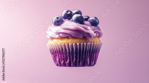 Blueberry Cupcake with Levitating Frosting generative ai
