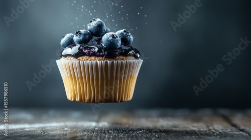 Blueberry Cupcake with Levitating Frosting generative ai