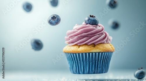 Blueberry Cupcake with Levitating Frosting generative ai