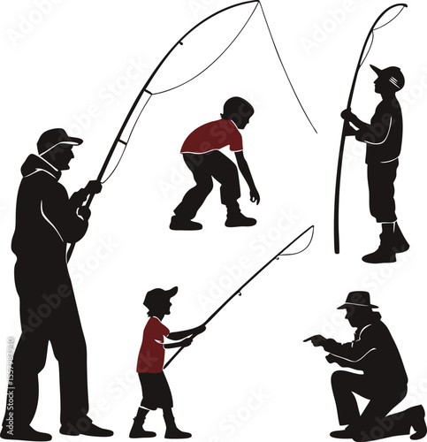 Illustration of a skilled fisherman casting a line with a serene water background