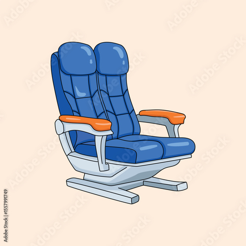 Blue Airplane Passenger Seat Illustration