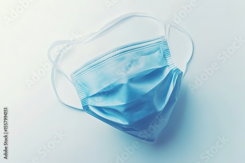 3-layer blue disposable medical mask on a white background, high-resolution photography.