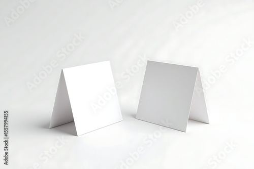 White tent card mockup template for branding presentation and design stationery on clean background table 