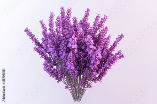 A bouquet of fresh lavender flowers isolated on a white background, photo-realistic, professional photography, natural soft lighting, high resolution.