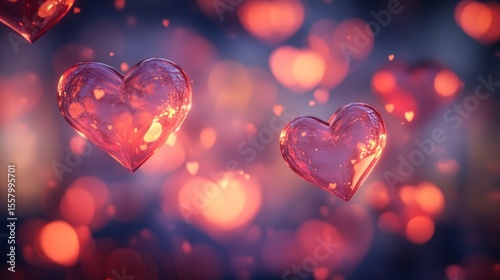 Hearts, bokeh, warm tones, love, floating