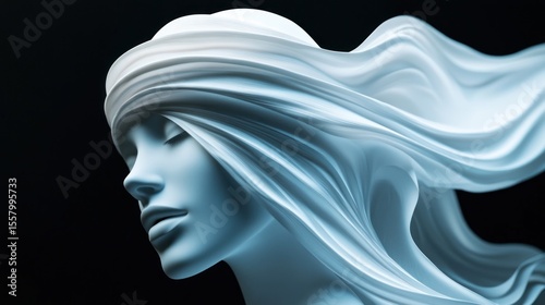 Silent, draped woman, ethereal, flowing fabric