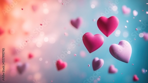 Floating hearts, soft colors, bokeh