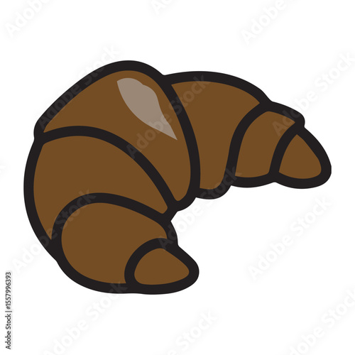croissant vector illustration, Cute cartoon-style chocolate croissant icon with a glossy highlight, isolated on a white background