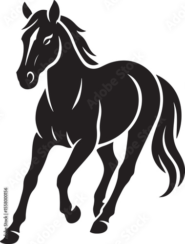Running horse silhouette bold black design, Galloping horse vector artwork