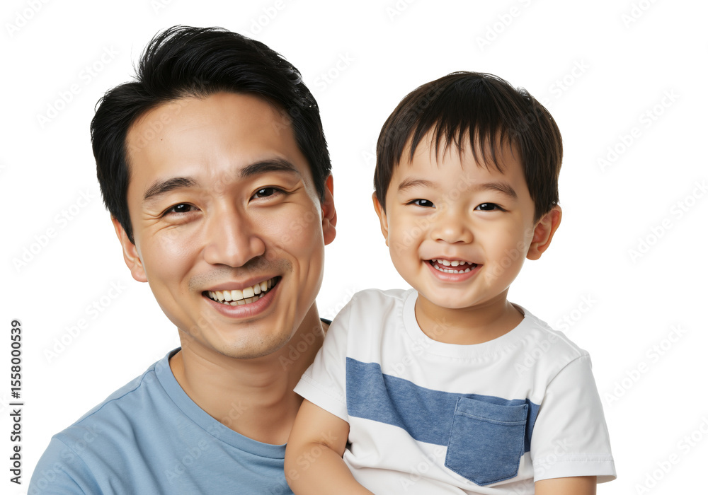 Cheerful Asian Father Holding Smiling Toddler Boy in Casual Attire with Happy Expressions Cheerful Asian Father Holding Smiling Toddler Boy in Casual Attire with Happy Expressions