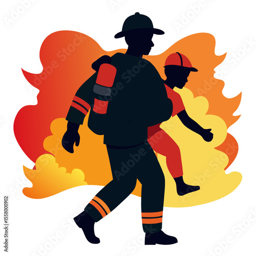 Courageous Firefighters A Powerful Vector Illustration of Bravery and Rescue in the Face of Danger