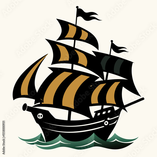 Majestic Pirate Ship Sailing the High Seas A Detailed Vec Illustration of a Historic Galleon