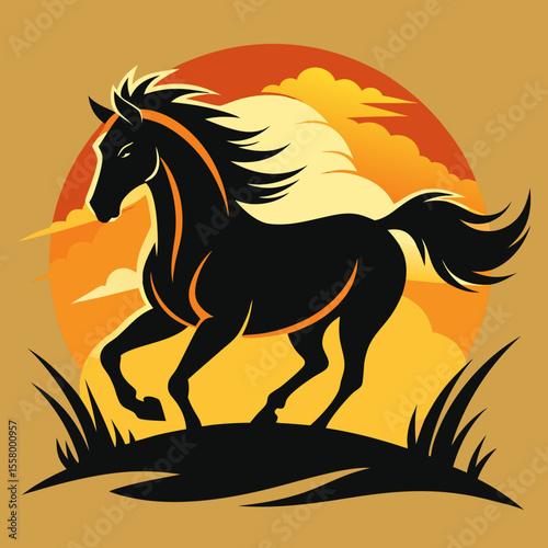 Majestic Sunset Gallop A Stunning Vector Illustration of a Running Horse