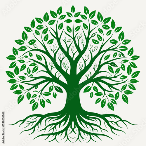 Majestic Green Tree A Detailed Vector Illustration of Nature's Majesty, Symbolic of Growth, Strength, and Life