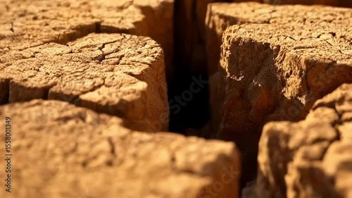 Closeup of Cracked Dried Earth with Textured Surface in Warm Lighting