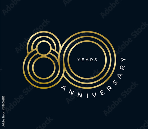 80 Years Anniversary design vector illustration. Unique 80 years logo design template. In gold color