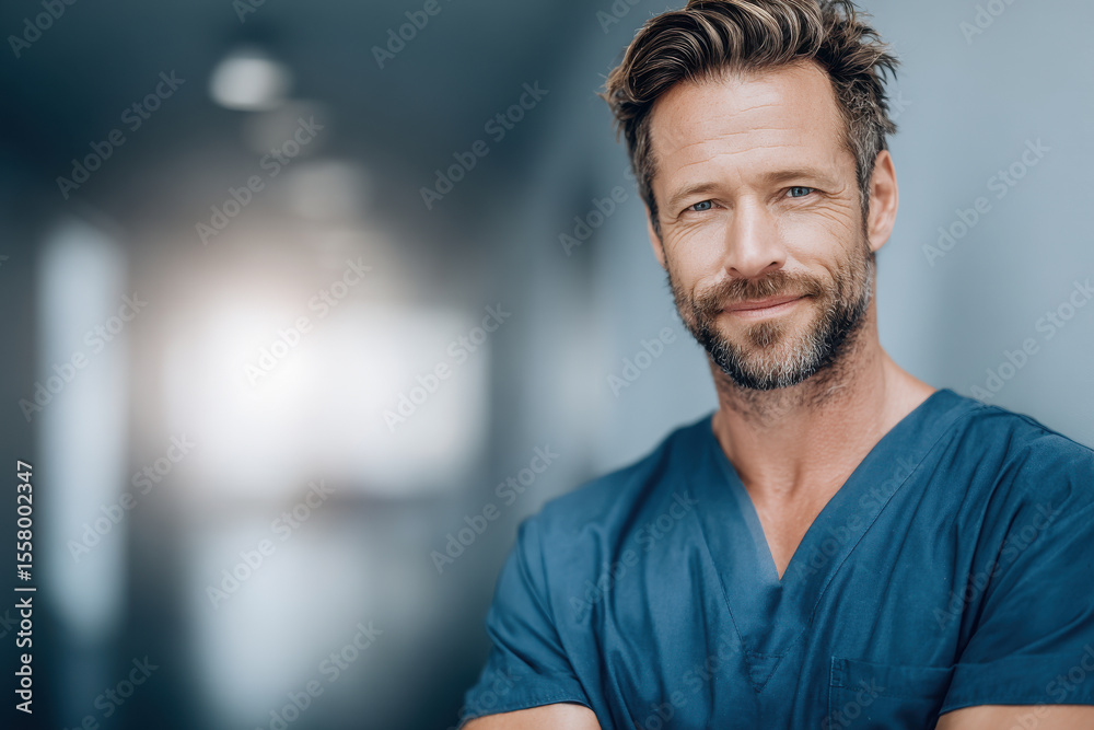 Obraz premium confident urologist portrait standing on left side of frame against clean ultrabright background
