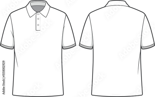 Realistic Blank Polo Shirt Vector Template, Front and Back View, Short Sleeve T-Shirt Mockup, Editable Fashion Apparel Design for Branding and Print Presentation