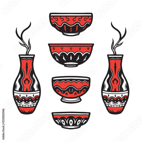 Hand drawn vintage ceramic illustrations