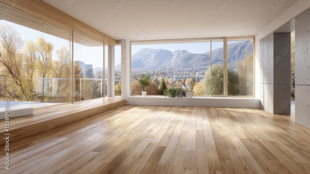 Fototapeta premium Exploring Digital Transformation in Business Strategy Through Innovative Spaces with Mountain Views