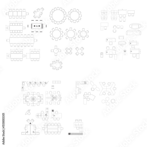2D AutoCAD Block Drawing of Dining Table, Desk, and Conference Table in Vector Format