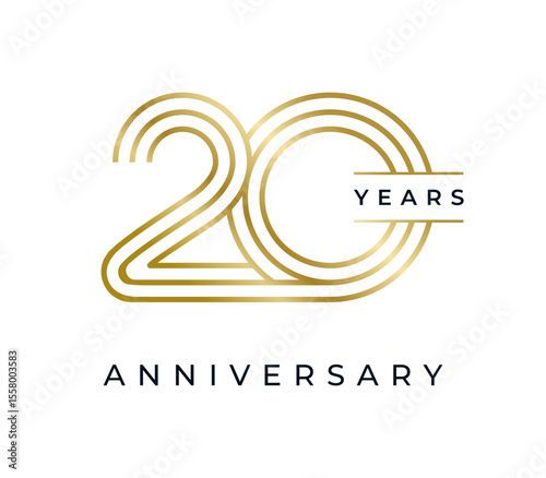 20 Years Anniversary design vector illustration. Unique 20 years logo design template. In gold color