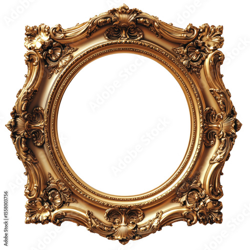 Ornate Gold Picture Frame on transparent background luxurious gold picture frame with intricate details The valuable feature for designers allowing for easy integration into various