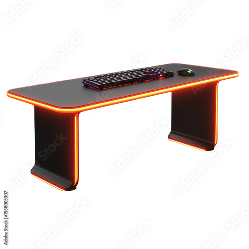 Modern Gaming Desk with Neon Lighting on transparent background Stylish gaming desk vibrant neon lighting Perfect for