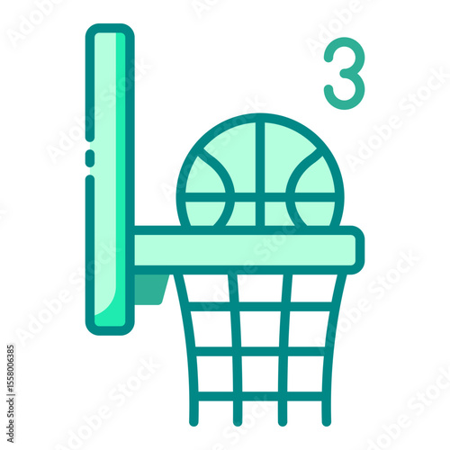 three point green filled line icon for long range basketball shot