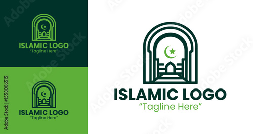 Islamic Prayer Space Logo Design for Branding with Green Color Theme
