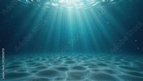 Ocean floor underwater scene with light beams