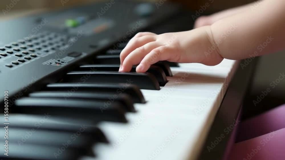 Baby's Hand on Piano Keyboard - First Music Lesson
