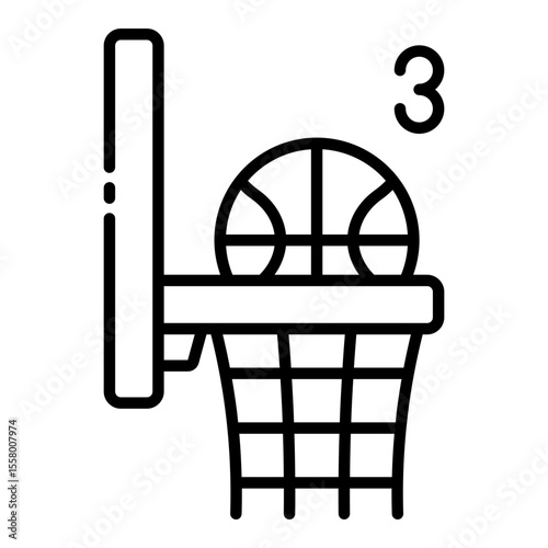 three point outline icon for long range basketball shot