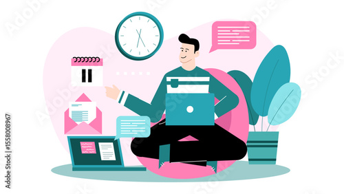 Man multitasking on laptop with emails and calendar. Suitable for showcasing modern work environment in corporate or freelance settings.