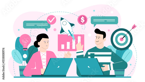 Two businessmen collaborating on a laptop. Perfect for presentations, websites, articles, or social media content about teamwork and entrepreneurship.