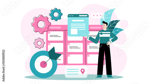Man organizing tasks in a project plan to achieve a specific goal. Suitable for business, project management, and goal setting concepts.