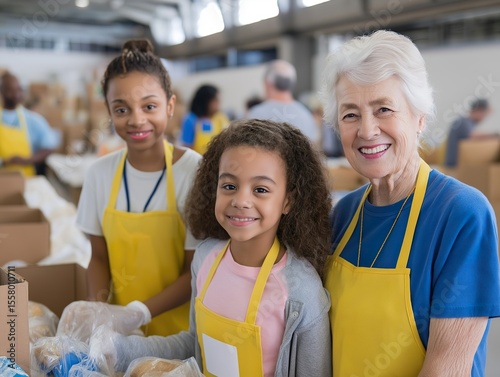 Family volunteering at a food bank