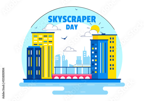 Skyscraper Day Illustration on September 3 Featuring City Infrastructure, Public Spaces, Urban Buildings, and a Modern Skyscraper in a Background