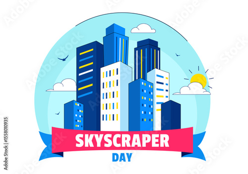 Skyscraper Day Illustration on September 3 Featuring City Infrastructure, Public Spaces, Urban Buildings, and a Modern Skyscraper in a Background