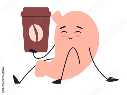 stomach stomachache drinking coffee character adorable cute of organ anatomical with facial expression digestive sickness