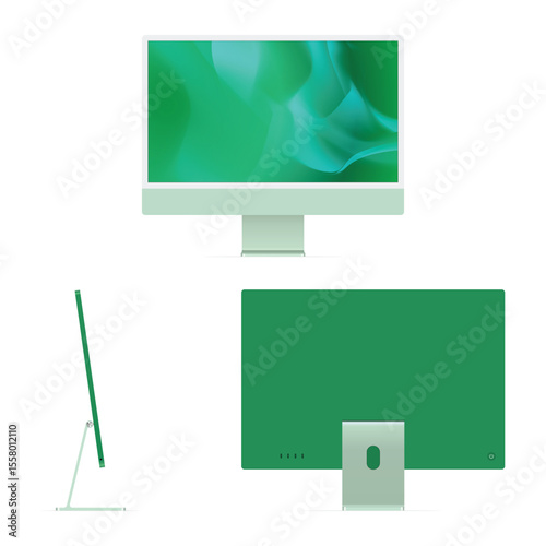 Realistic Computer green color 3D realistic vector mockup isolated Vector