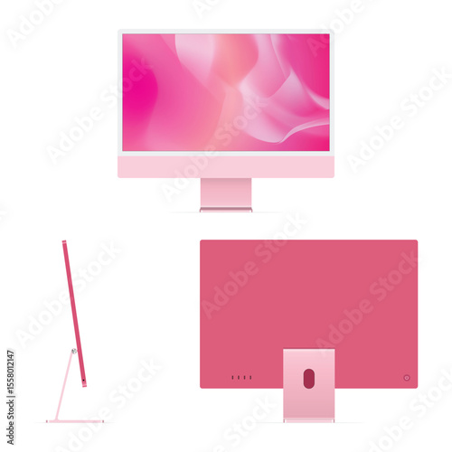 Realistic Computer pink color 3D realistic vector mockup isolated Vector