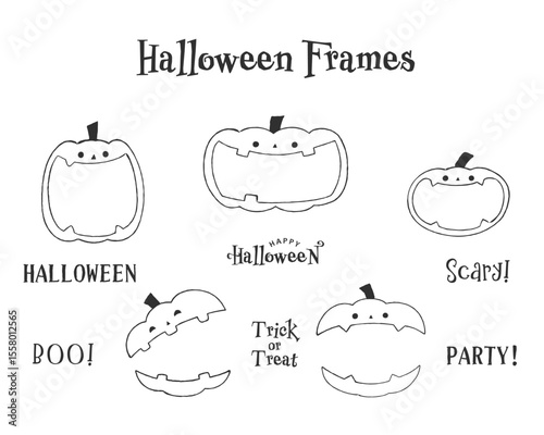 テキストフレームとして使えるハロウィンカボチャの線画イラスト