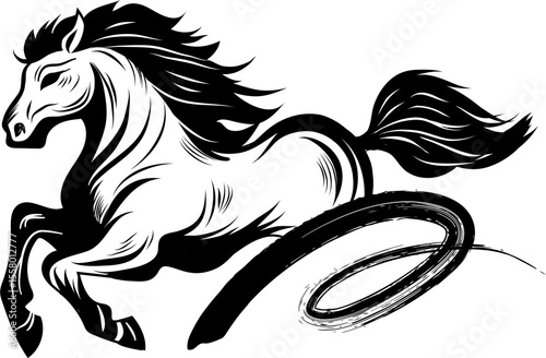 Galloping Horse in Ink Style Calligraphy Silhouette of a illustration